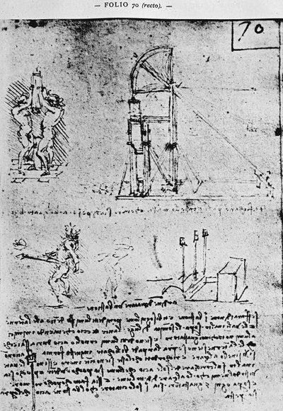 Suggestions on how to construct a bastion at night, fol. 70r from Paris Manuscript B by Leonardo da Vinci